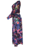 Multicolor Fashion V-neck Long Sleeved Printed Dress
