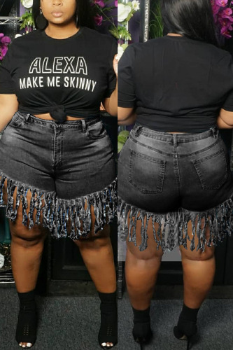 Black Fashion Sexy Solid Tassel Plus Size Jeans