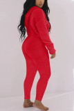 Red Casual Living Solid Basic O Neck Long Sleeve Two Pieces