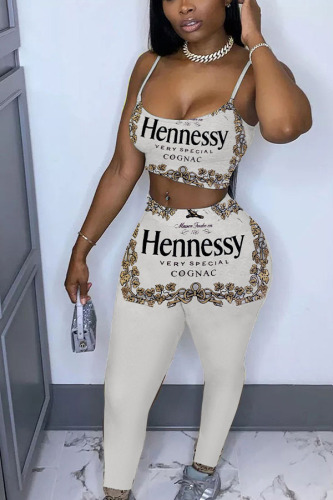 Champagne Casual Print pencil Sleeveless Two Pieces