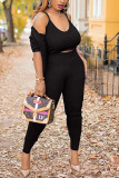 Black Sexy Casual Solid Basic O Neck Long Sleeve Two Pieces
