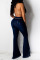 Blue Fashion Casual Solid Tassel Ripped High Waist Boot Cut Jeans