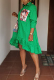 Green Fashion Casual Stitching Loose Shirt Dress