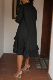 Black Fashion Casual Stitching Loose Shirt Dress
