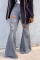 Grey Fashion Casual Solid Ripped High Waist Boot Cut Jeans