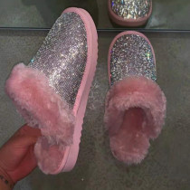 Pink Fashion Casual Hot Drill Keep Warm Plush Slippers