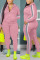 Pink Fashion Casual Zipper Collar Long Sleeve Regular Sleeve Patchwork Plus Size Set