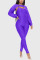 Purple Casual Sportswear Solid Hollowed Out Backless O Neck Long Sleeve Two Pieces