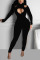 Black Sexy Solid Hollowed Out Turtleneck Jumpsuits