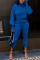 Peacock Blue Daily Solid Split Joint Turtleneck Long Sleeve Two Pieces