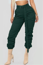 Green Drawstring Mid bandage Straight Pants Pants