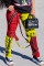 Red Yellow Fashion Casual Plaid Print Patchwork Regular Mid Waist Trousers