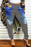 Grey Fashion Casual Patchwork High Waist Trousers