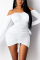 White Fashion Sexy Solid Draw String Backless Fold Bateau Neck Long Sleeve Dress