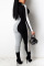 Black Gray Casual Patchwork V Neck Skinny Jumpsuits