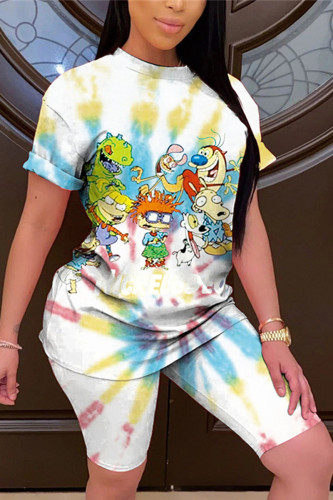 White Fashion Casual Printed Two-piece Set
