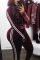 Wine Red Sportswear Striped Patchwork O Neck Long Sleeve Two Pieces