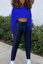 Royal Blue Sexy Solid Split Joint O Neck Long Sleeve Two Pieces