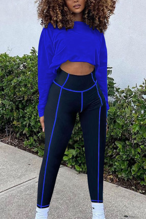 Royal Blue Sexy Solid Patchwork O Neck Long Sleeve Two Pieces