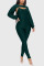 Dark Green Casual Sportswear Solid Hollowed Out Backless O Neck Long Sleeve Two Pieces