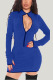 Blue Daily Solid Patchwork Zipper Collar Wrapped Skirt Dresses