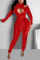 Red Sexy Solid Hollowed Out Turtleneck Jumpsuits