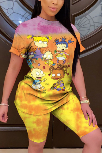 Yellow Fashion Casual Printed Two-piece Set
