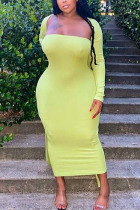Yellow Sweet Solid Plus Size