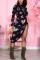 Rose Red Sexy Print Butterfly Print Patchwork O Neck Pencil Skirt Dresses