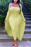 Yellow Sweet Solid Plus Size 