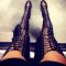 Black Fashion Sexy Hollowed Out Solid Color Lace Up High Heel Boots