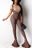 Khaki Sexy Printing Sling Flared Pants (Only pants)