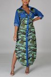Camouflage Fashion Casual Camouflage Print Patchwork Turndown Collar Long Sleeve Dress