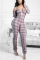 Pink Sexy Casual Plaid Print Fold V Neck Skinny Jumpsuits