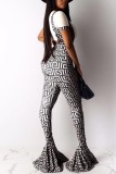 White Sexy Printing Sling Flared Pants (Only pants)