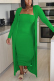 Green Spandex Sexy Casual Solid Skinny Long Sleeve Two Pieces