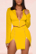 Yellow Sexy Solid Split Joint Slit Turndown Collar Two Pieces