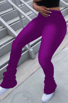 Purple Fashion Casual Solid Basic Regular Mid Waist Trousers