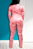 Pink Sweet Print V Neck Regular Jumpsuits