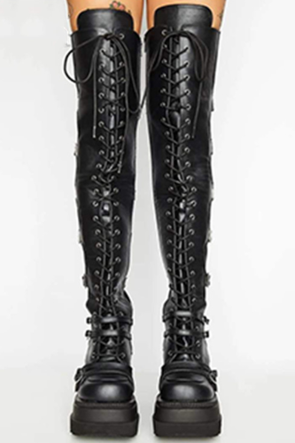 Black Casual Street Bandage Closed Out Door Leather Shoes