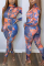 Orange Fashion Casual Print Tie-dye Turtleneck Skinny Jumpsuits