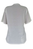 White O Neck Half Sleeve Print Patchwork Tees & T-shirts