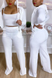 White Fashion Casual Solid Basic Hooded Collar Long Sleeve Three-piece Set