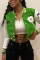 Green Fashion Casual Patchwork Embroidered Mandarin Collar Outerwear