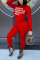 Red Casual Letter Solid O Neck Long Sleeve Two Pieces