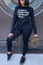 Black Casual Letter Solid O Neck Long Sleeve Two Pieces
