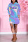 Light Purple Fashion Casual Print Basic Hooded Collar Long Sleeve Dress