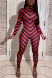 White Sexy Striped Print O Neck Regular Jumpsuits