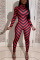 Red Sexy Striped Print O Neck Regular Jumpsuits