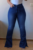 Blue Work Daily Solid Slit Plus Size 